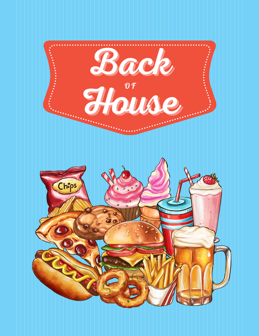Illustrated food items on a blue background with 'Back of House' text.